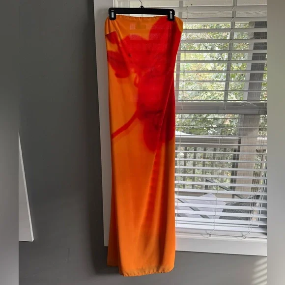 Meshki Amaya Strapless Dress in Orange and Red - Picture 3 of 4